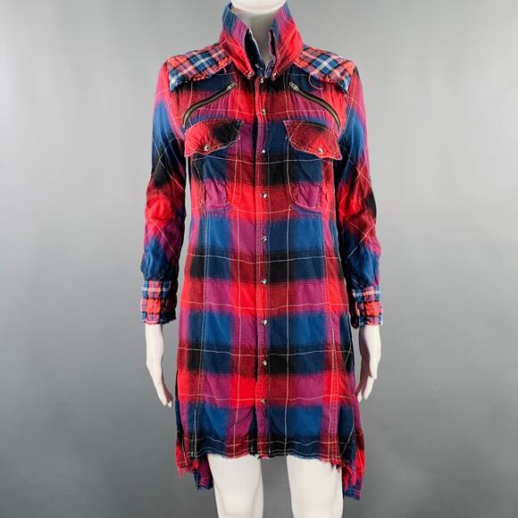 L.G.B Dresses & Skirts - L.G.B Size 2 Red Blue Cotton Blend Plaid Shirt Dress